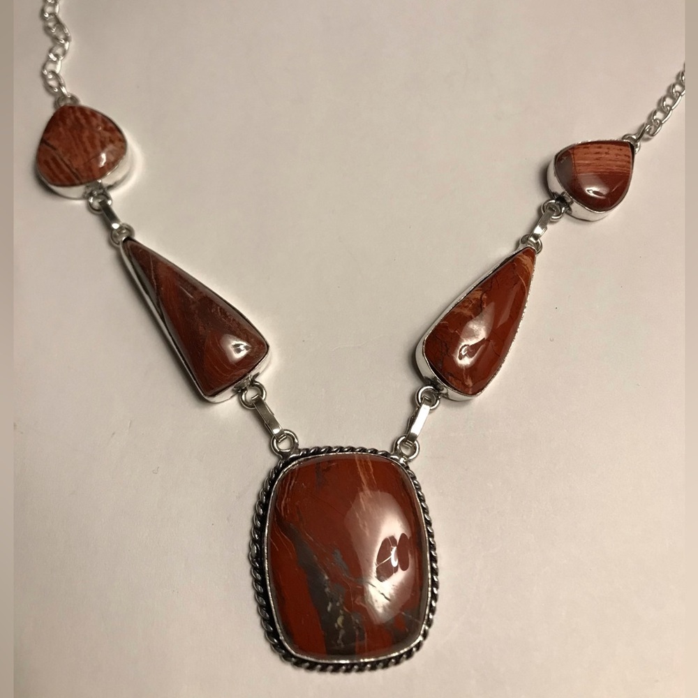Red Jasper Stamped 925 Sterling Silver Necklace